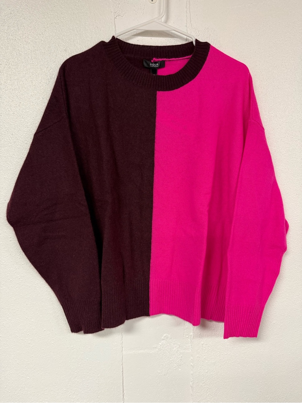 Aqua Women’s Cashmere Two-Tone Crewneck Sweater in Hot Pink and Plum Size Xsmall